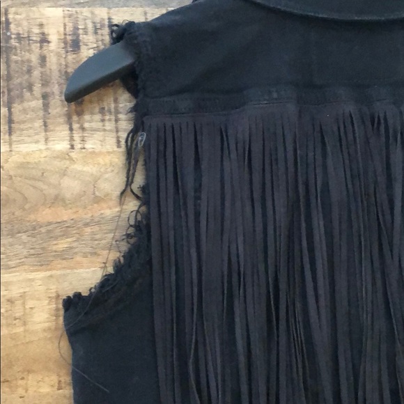 Lucky Brand Black Denim + Fringe Vest Jacket - Picture 3 of 8